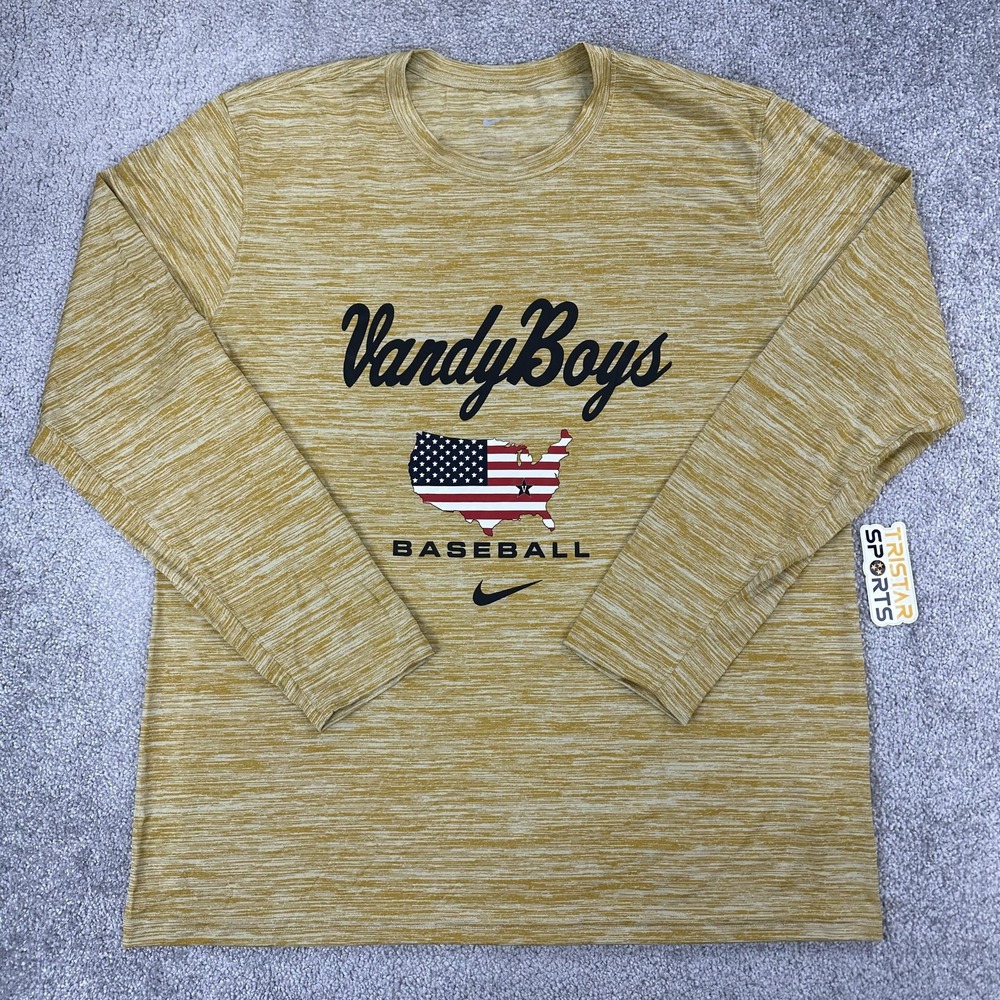 Vanderbilt Commodores Shirt Mens XL Gold Nike Dri Fit Baseball Vandy Boys PE
